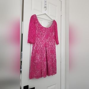 ELIZA J Pink Floral Lace 3/4 Sleeves Dress size 14